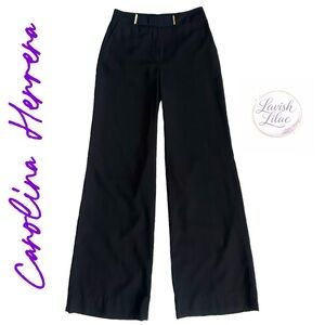 CAROLINA HERRERA Classic Navy Blue Wide Leg High Waist Trouser Pants Size 4